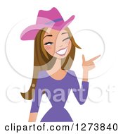 Poster, Art Print Of Brunette Caucasian Cowgirl Winking And Pointing