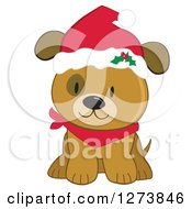 Poster, Art Print Of Cute Brown Christmas Dog Wearing A Santa Hat