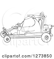Clipart Of A Black And White Santa Driving A Christmas Go Kart Royalty Free Vector Illustration