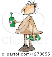 Hairy Caveman Holding Wine Bottles