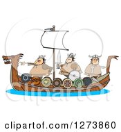 Viking Men Geared For War And Sailing On A Boat