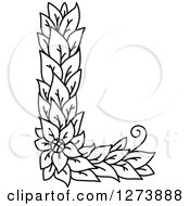 Poster, Art Print Of Black And White Floral Capital Letter L With A Flower