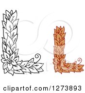 Clipart Of A Black And White And Colored Floral Capital Letter L Designs Royalty Free Vector Illustration