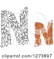 Poster, Art Print Of Black And White And Colored Floral Capital Letter N Designs