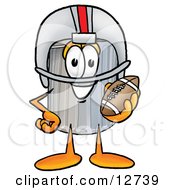 Garbage Can Mascot Cartoon Character In A Helmet Holding A Football