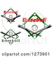 Clipart Of Diamonds With Balls Baseball Text And Crossed Bats Royalty Free Vector Illustration
