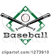 Clipart Of A Green Diamond With A Ball Baseball Text And Crossed Bats Royalty Free Vector Illustration
