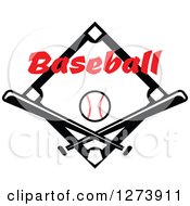 Clipart Of A Black Diamond With A Ball Baseball Text And Crossed Bats Royalty Free Vector Illustration