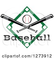 Poster, Art Print Of Green Diamond With A Ball Baseball Text And Crossed Bats 2