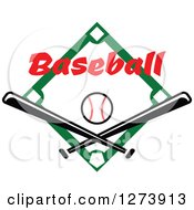 Clipart Of A Green Diamond With A Ball Baseball Text And Crossed Bats 3 Royalty Free Vector Illustration