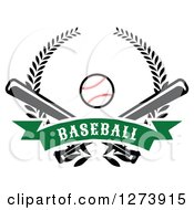 Clipart Of A Baseball And Crossed Bats With A Banner And Wreath Royalty Free Vector Illustration