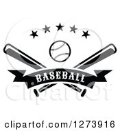 Poster, Art Print Of Black And White Baseball And Crossed Bats With Stars And A Banner