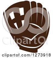 Clipart Of A Brown Baseball Glove Royalty Free Vector Illustration