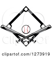 Poster, Art Print Of Black Baseball Diamond With A Ball And Crossed Bats