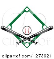 Poster, Art Print Of Green Diamond With A Baseball And Crossed Bats