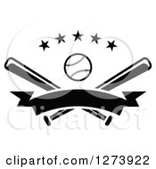 Poster, Art Print Of Black And White Baseball And Crossed Bats With Stars And A Blank Banner