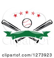 Poster, Art Print Of Baseball And Crossed Bats With Stars And A Blank Green Banner