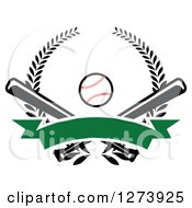 Poster, Art Print Of Baseball And Crossed Bats With A Blank Green Banner And Wreath