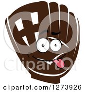 Clipart Of A Silly Brown Baseball Glove Royalty Free Vector Illustration
