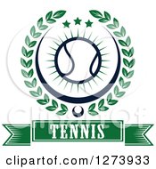 Clipart Of A Tennis Ball And Stars In A Green Wreath Over A Banner Royalty Free Vector Illustration
