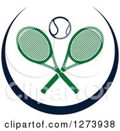 Clipart Of A Tennis Ball And Crossed Green Rackets In A Black Circle Royalty Free Vector Illustration