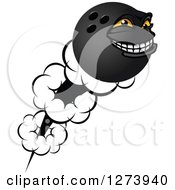 Clipart Of A Grinning And Flying Bowling Ball Character Royalty Free Vector Illustration