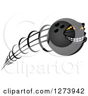 Clipart Of A Grinning Flying Bowling Ball Character Royalty Free Vector Illustration