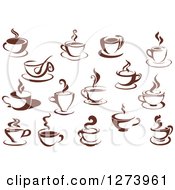 Poster, Art Print Of Dark Brown And White Steamy Coffee Cups
