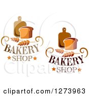 Clipart Of Loaves Of Bread With Wheat Text And Cutting Boards Royalty Free Vector Illustration