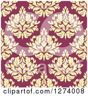 Poster, Art Print Of Seamless Background Pattern Of Yellow Damask Floral On Pink