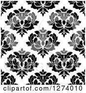 Clipart Of A Seamless Background Pattern Of Black And White Damask Floral Royalty Free Vector Illustration