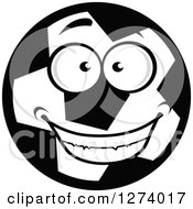Clipart Of A Smiling Grayscale Soccer Ball Character Royalty Free Vector Illustration