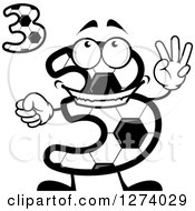 Clipart Of Soccer Ball Number Three Designs With A Character Holding Up 3 Fingers Royalty Free Vector Illustration