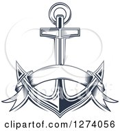 Clipart Of A Navy Blue Nautical Anchor And Banner Royalty Free Vector Illustration