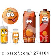 Clipart Of A Happy Orange And Juice Glasses And Cartons Royalty Free Vector Illustration