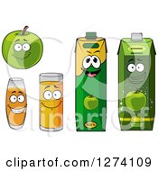 Clipart Of A Happy Green Apple And Juice Royalty Free Vector Illustration