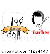 Poster, Art Print Of Barber Scissors Under A Yellow Banner And Wig