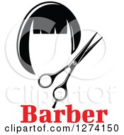 Clipart Of A Black And White Barber Scissors And Wig Over Text Royalty Free Vector Illustration by Vector Tradition SM