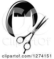 Clipart Of A Black And White Barber Scissors And Wig Royalty Free Vector Illustration