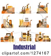 Poster, Art Print Of Factory Buildings In Brown Yellow And Orange Tones Over Text