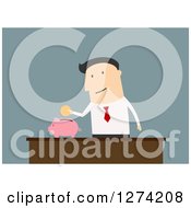 Poster, Art Print Of Caucasian Businessman Putting A Coin In A Piggy Bank