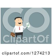 Clipart Of A Caucasian Businessman Holding Cash Money Royalty Free Vector Illustration