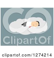 Clipart Of A Caucasian Businessman Sleeping On A Cloud Royalty Free Vector Illustration