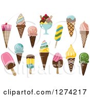 Clipart Of Ice Cream Cones Popsicles And Sundaes Royalty Free Vector Illustration