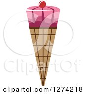 Clipart Of A Waffle Ice Cream Cone Topped With A Cherry Royalty Free Vector Illustration
