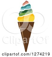 Clipart Of A Colorful Swirl Waffle Ice Cream Cone Royalty Free Vector Illustration