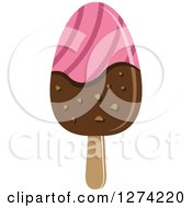 Clipart Of A Pink Striped Chocolate Dipped Ice Cream Popsicle Royalty Free Vector Illustration