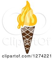 Clipart Of A Yellow Waffle Ice Cream Cone Royalty Free Vector Illustration