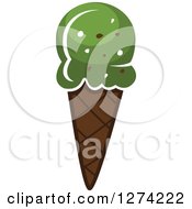 Clipart Of A Green Pistachio Waffle Ice Cream Cone Royalty Free Vector Illustration