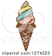 Poster, Art Print Of Waffle Ice Cream Cone With A Colorful Swirl